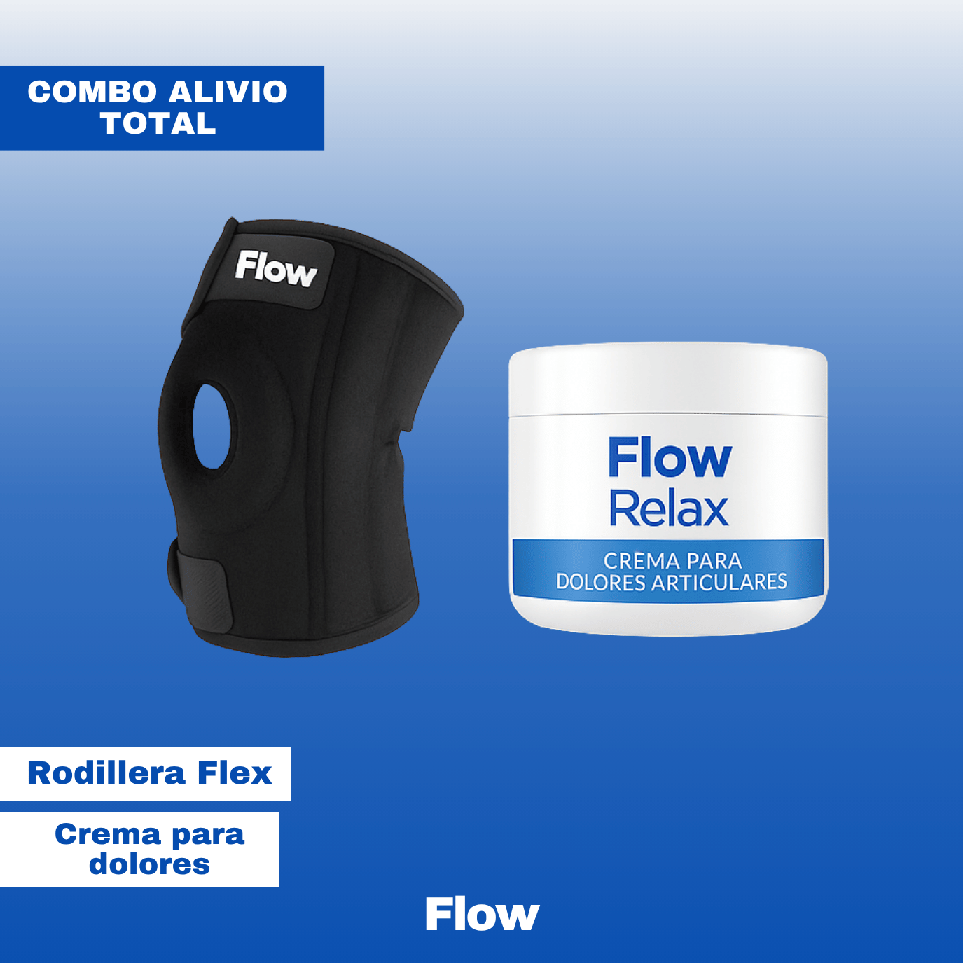 Decile chau al dolor de rodillas – Combo 2 en 1 validado por kinesiólogos | Rodillera Flex + Crema Flow Relax